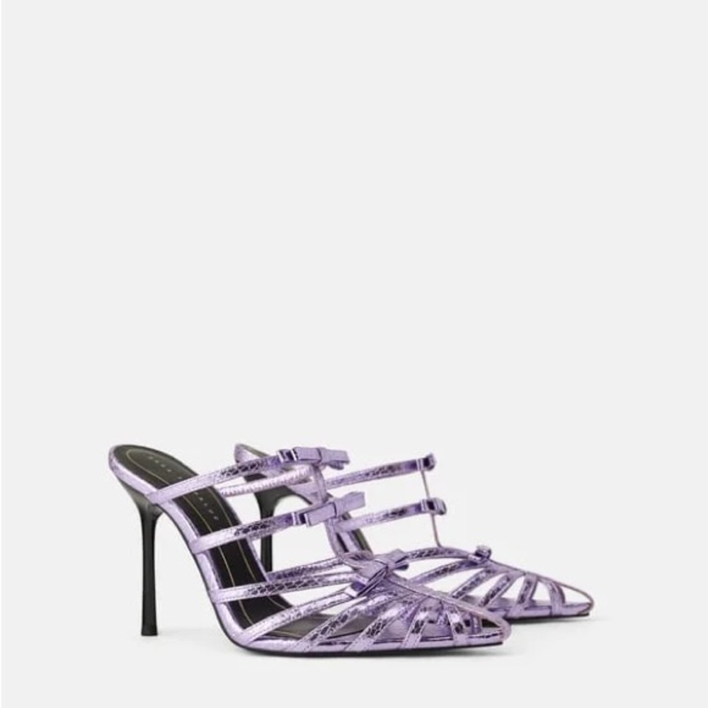 Zara Metallic Lilac Strappy Pointed Heels - Picture 3 of 10